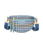 Sac banane femme en tissu et similicuir, 24 x 16 x 7 cm, bleu