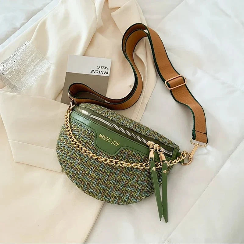 Sac banane femme en tissu et similicuir, 24 x 16 x 7 cm