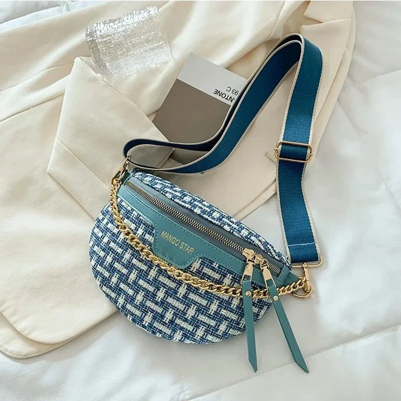 Sac banane femme en tissu et similicuir, 24 x 16 x 7 cm