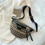 Sac banane femme en tissu et similicuir, 24 x 16 x 7 cm