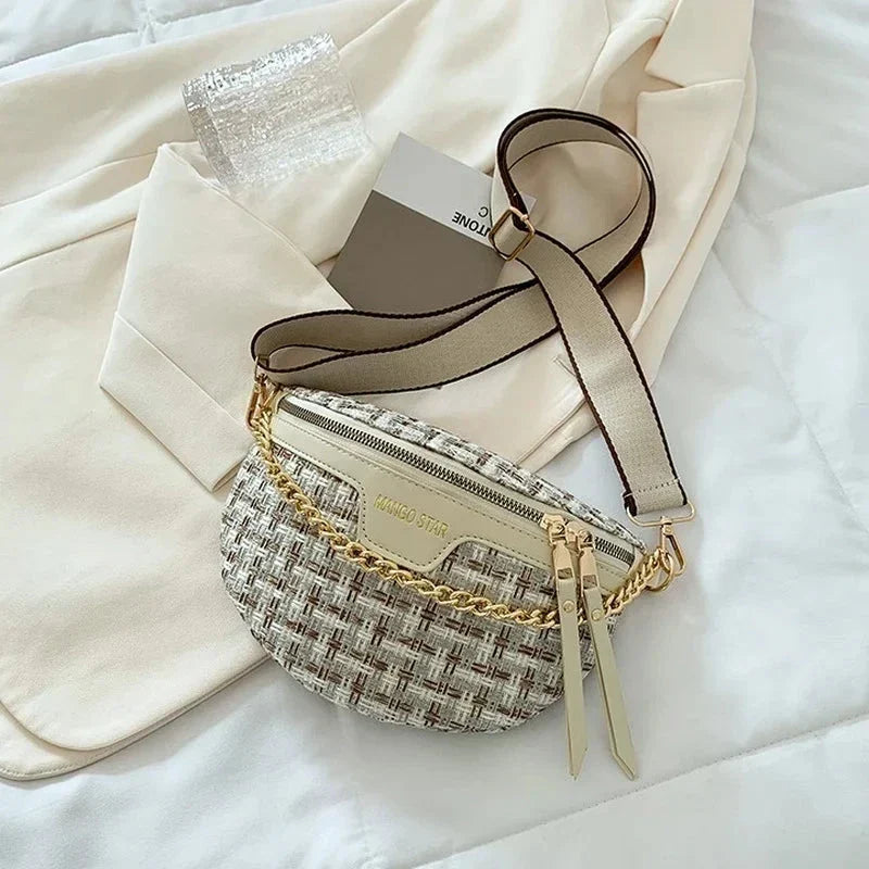 Sac banane femme en tissu et similicuir, 24 x 16 x 7 cm
