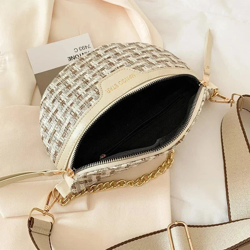 Sac banane femme en tissu et similicuir, 24 x 16 x 7 cm