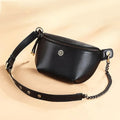 Sac banane femme noir à fleur argentée, en cuir, noir