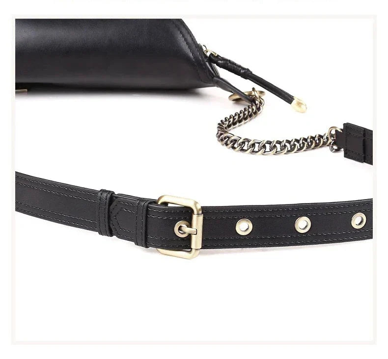 Sac banane femme noir à fleur argentée, en cuir