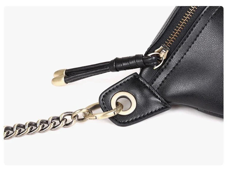 Sac banane femme noir à fleur argentée, en cuir
