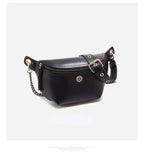 Sac banane femme noir à fleur argentée, en cuir