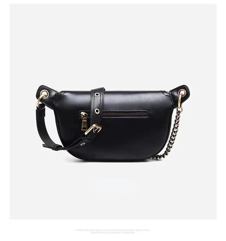 Sac banane femme noir à fleur argentée, en cuir