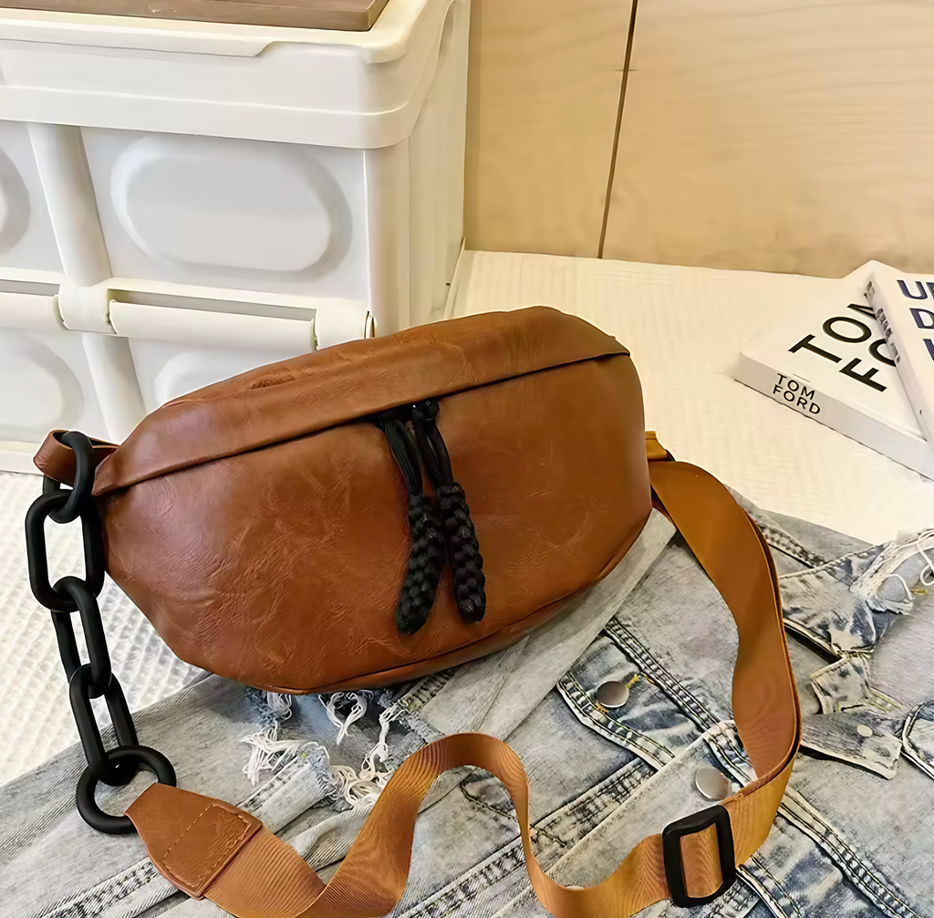 Sac banane femme en similicuir, sangle réglable de 120 cm, marron