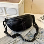 Sac banane femme en similicuir, sangle réglable de 120 cm, noir
