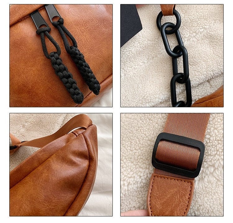 Sac banane femme en similicuir, sangle réglable de 120 cm