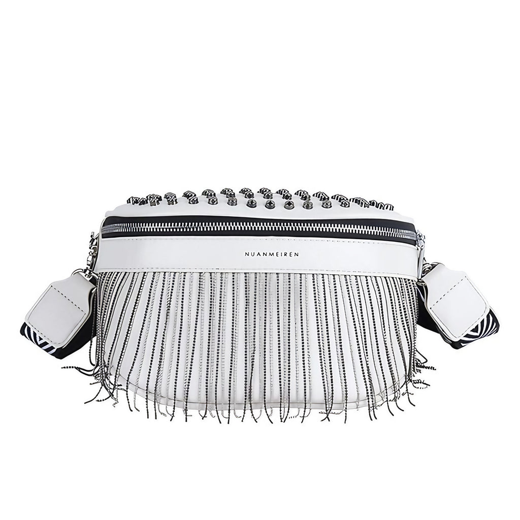 Sac banane femme en similicuir, sangle réglable jusqu'à 130 cm, blanc