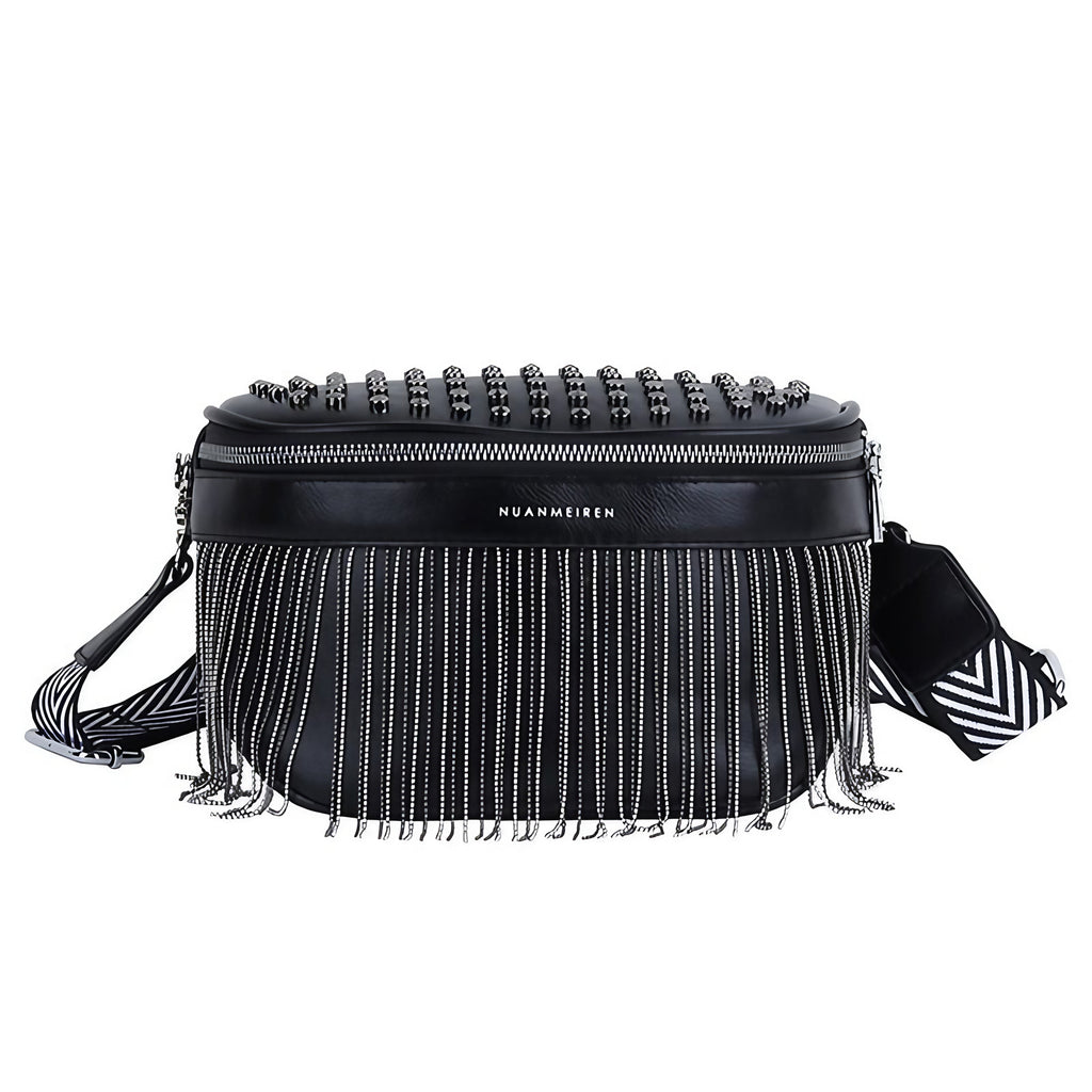 Sac banane femme en similicuir, sangle réglable jusqu'à 130 cm, noir