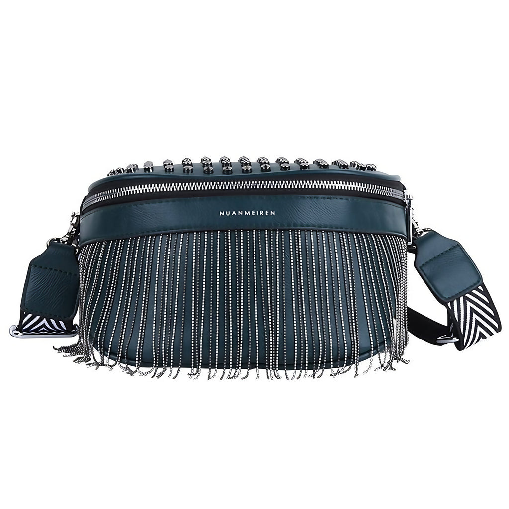 Sac banane femme en similicuir, sangle réglable jusqu'à 130 cm, vert