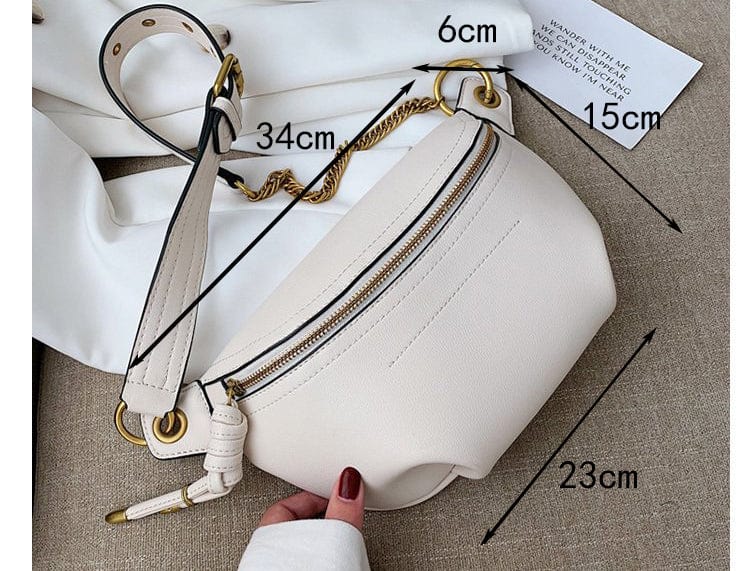 Sac banane femme en similicuir 25 cm, noir, rose ou blanc
