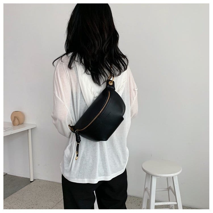Sac banane femme en similicuir 25 cm, noir, rose ou blanc