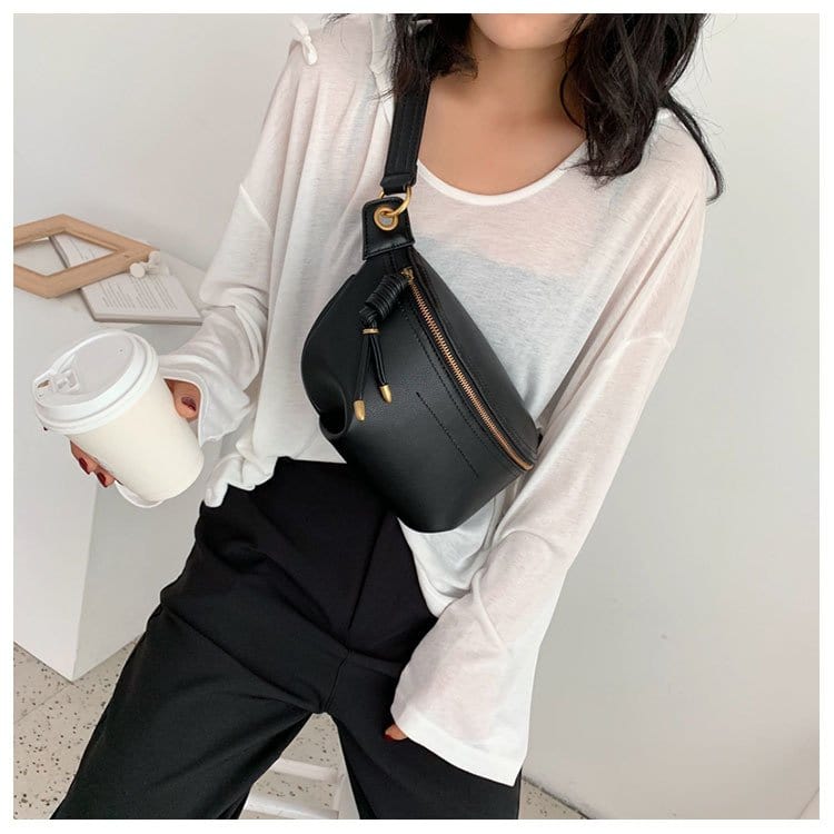 Sac banane femme en similicuir 25 cm, noir, rose ou blanc