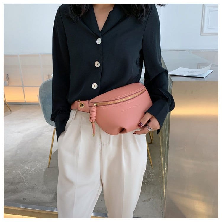 Sac banane femme en similicuir 25 cm, noir, rose ou blanc