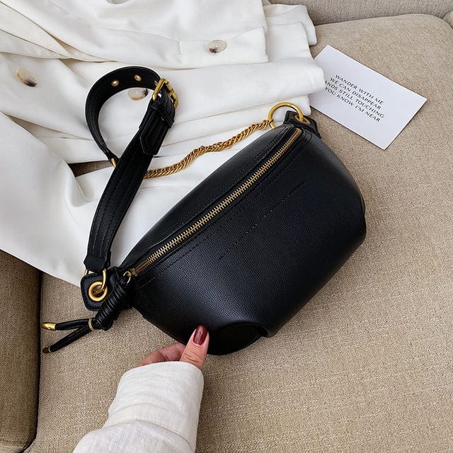 Sac banane femme en similicuir 25 cm, noir, rose ou blanc
