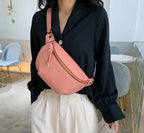 Sac banane femme en similicuir 25 cm, noir, rose ou blanc