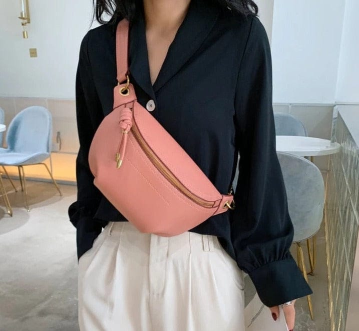 Sac banane femme en similicuir 25 cm, noir, rose ou blanc
