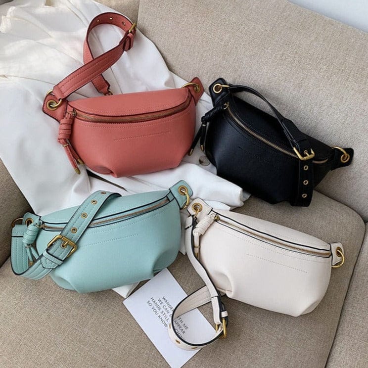 Sac banane femme en similicuir 25 cm, noir, rose ou blanc