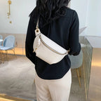 Sac banane femme en similicuir 25 cm, noir, rose ou blanc