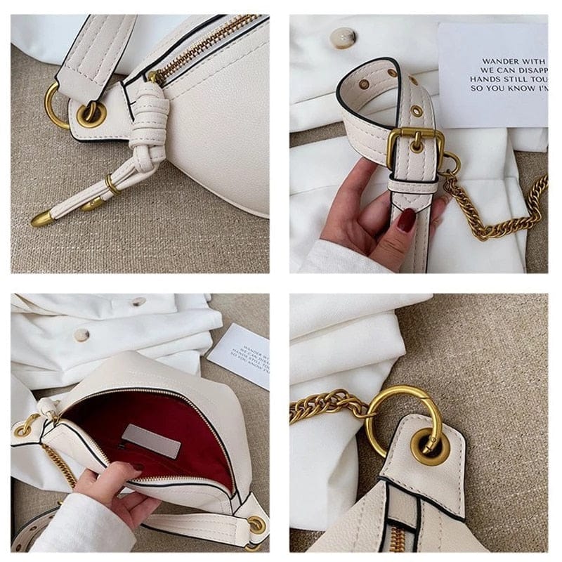 Sac banane femme en similicuir 25 cm, noir, rose ou blanc
