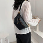 Sac banane femme en similicuir 25 cm, noir, rose ou blanc