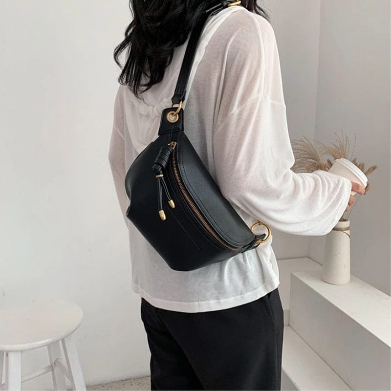 Sac banane femme en similicuir 25 cm, noir, rose ou blanc