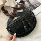 Sac banane femme en similicuir, 23 x 17 cm, sangle 110 cm, noir