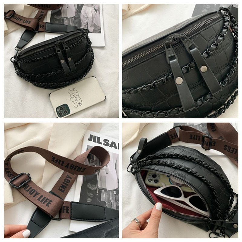 Sac banane femme en similicuir, 23 x 17 cm, sangle 110 cm