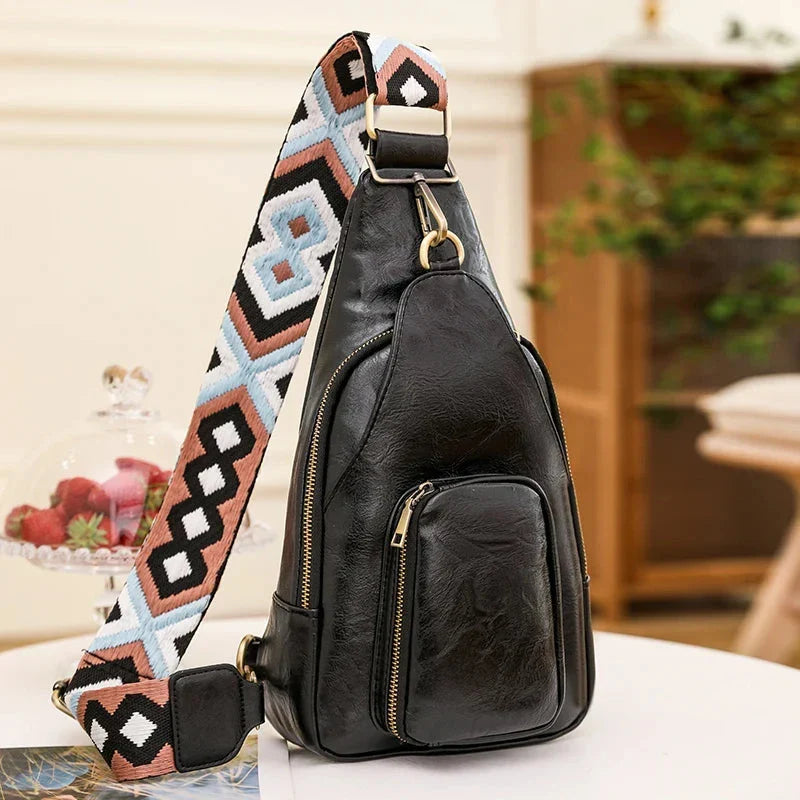 Sac banane femme en similicuir, sangle réglable, six coloris, noir