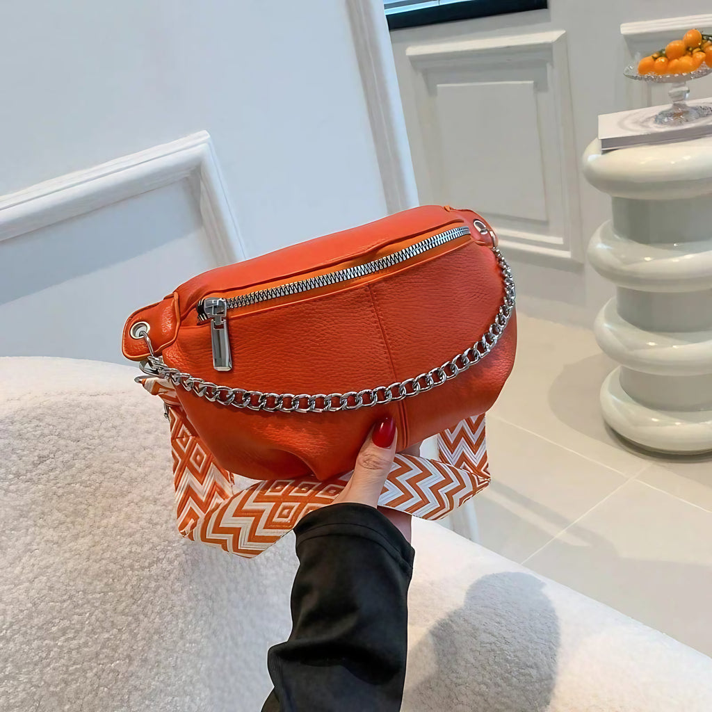 Sac banane femme en cuir souple avec poche arrière, quatre coloris, orange