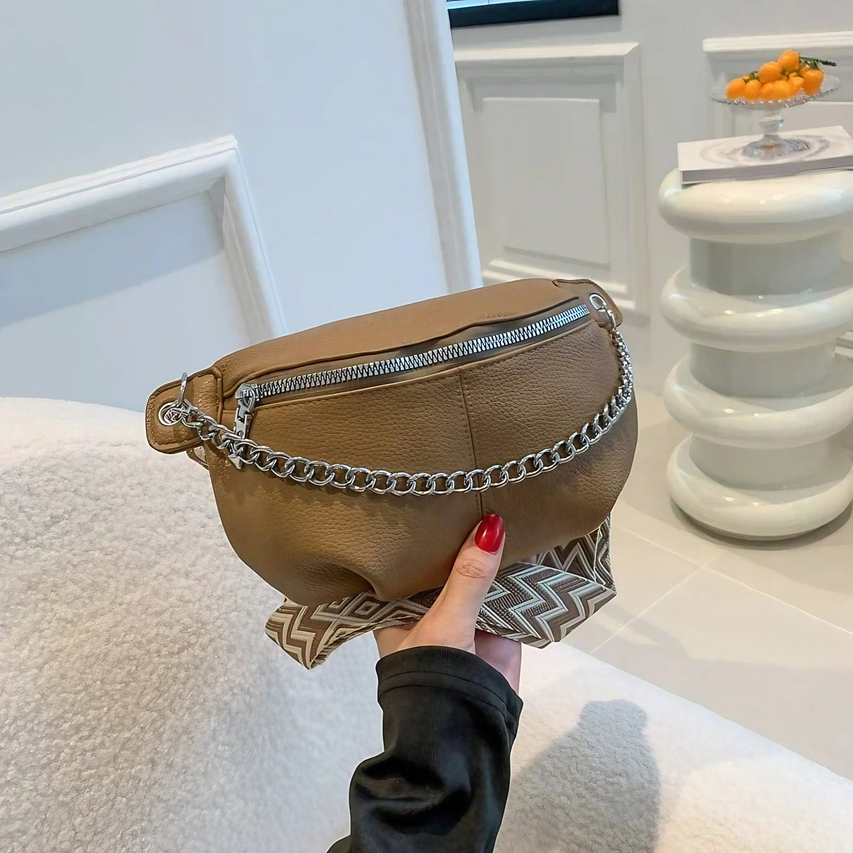 Sac banane femme en cuir souple avec poche arrière, quatre coloris, kaki