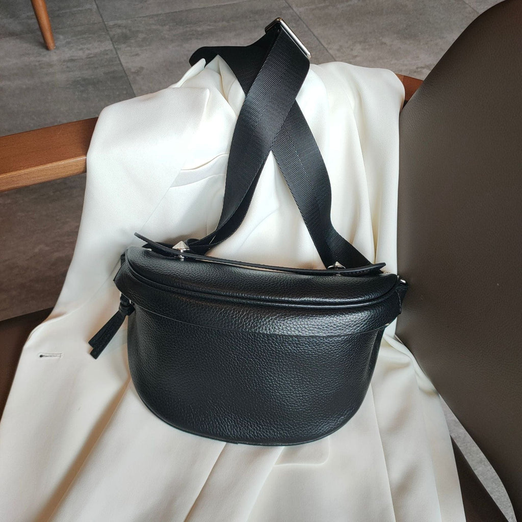 Sac banane femme en cuir à plusieurs poches, trois coloris, noir