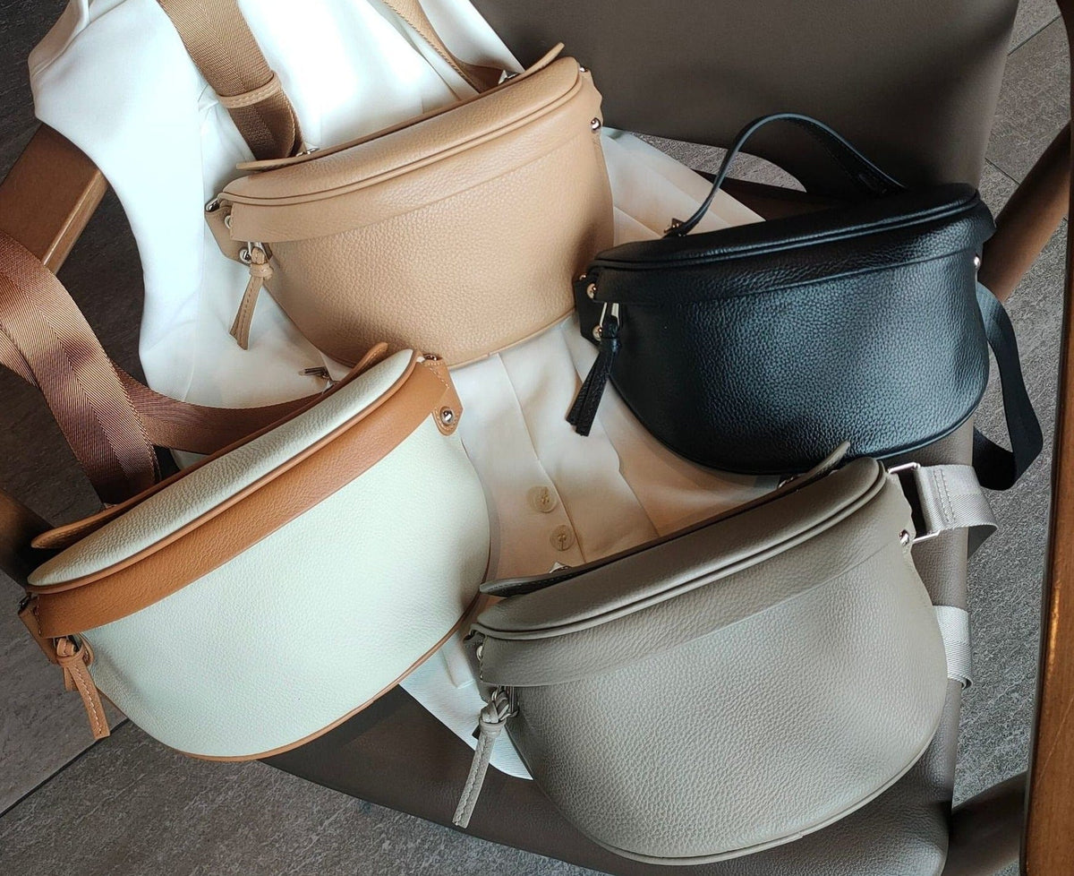 Sac banane femme en cuir à plusieurs poches, trois coloris