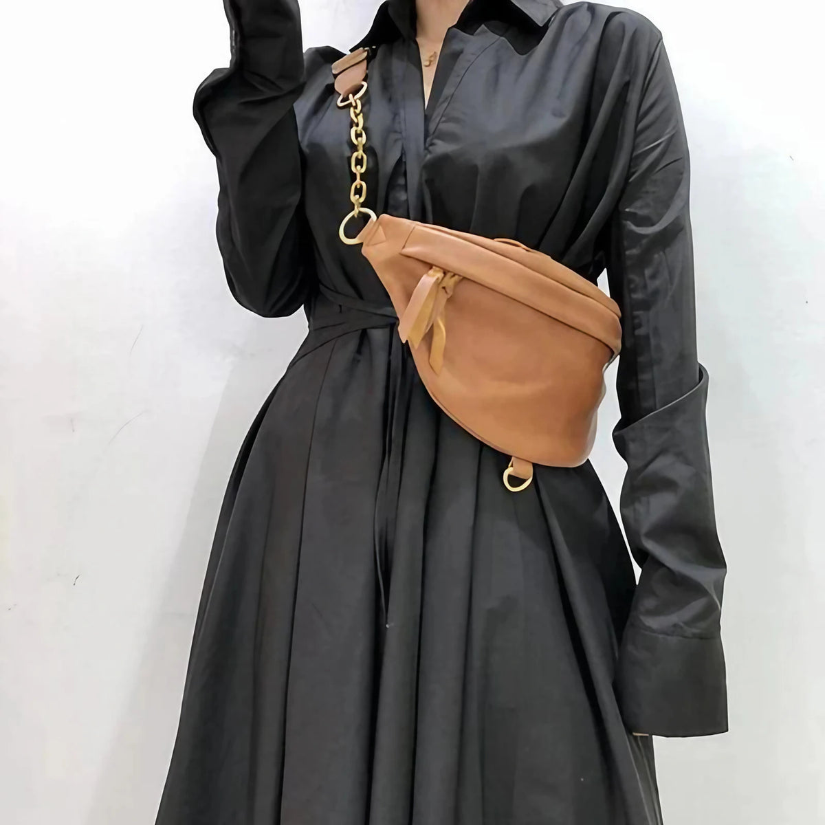 Sac banane femme en cuir marron, 30 x 15 cm
