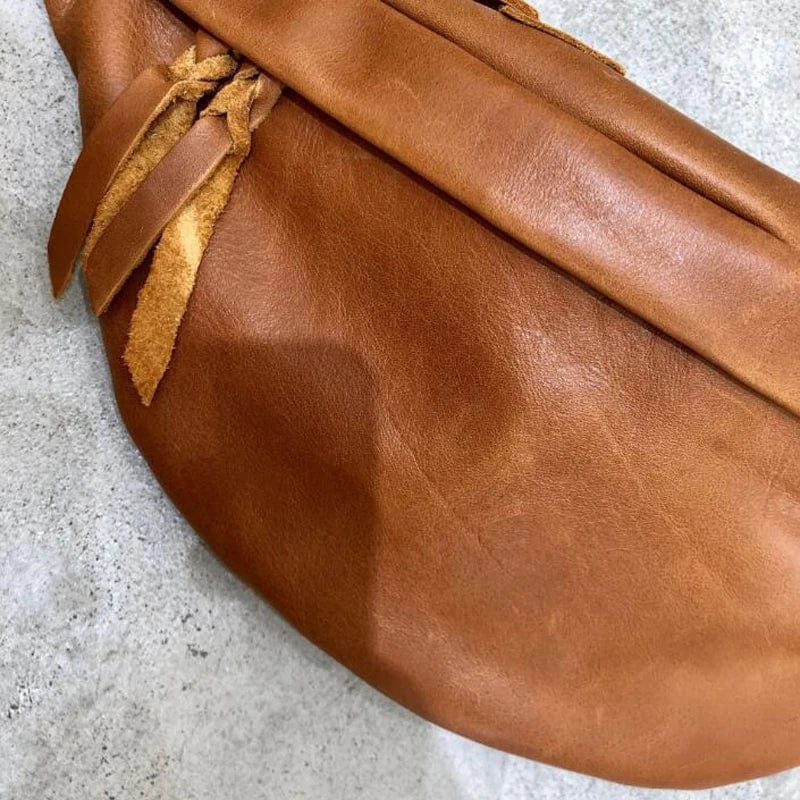 Sac banane femme en cuir marron, 30 x 15 cm