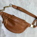 Sac banane femme en cuir marron, 30 x 15 cm, marron