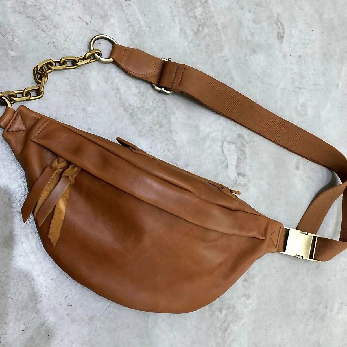 Sac banane femme en cuir marron, 30 x 15 cm, marron
