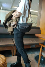 Sac banane femme en cuir fendu, fermeture zippée dorée