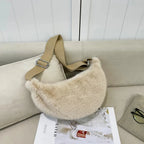 Sac banane femme en fausse fourrure, 25 x 13 cm, sept coloris, beige