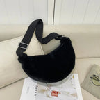 Sac banane femme en fausse fourrure, 25 x 13 cm, sept coloris, noir
