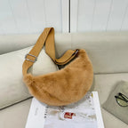Sac banane femme en fausse fourrure, 25 x 13 cm, sept coloris, fauve
