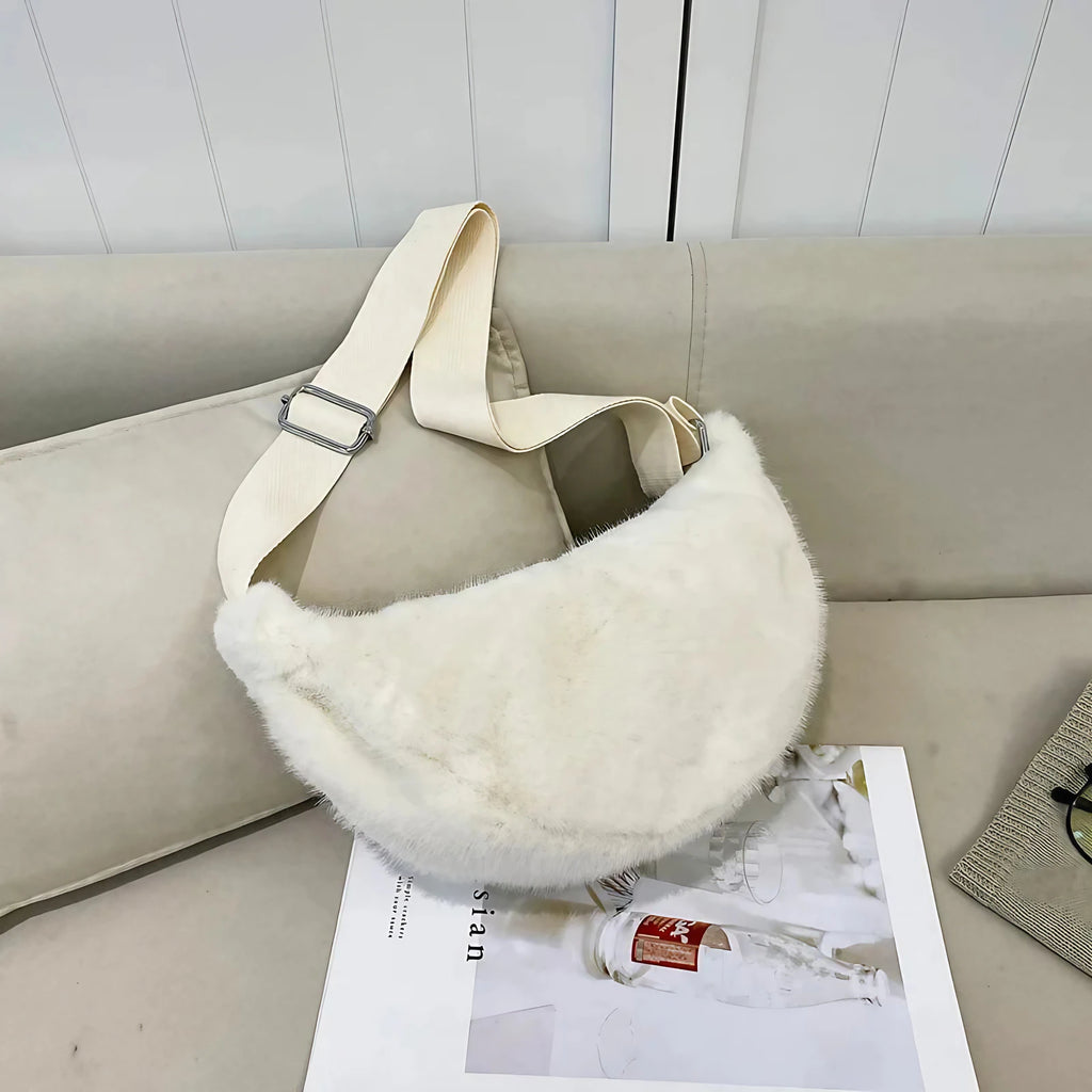 Sac banane femme en fausse fourrure, 25 x 13 cm, sept coloris, crème