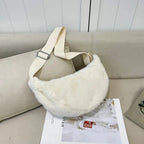Sac banane femme en fausse fourrure, 25 x 13 cm, sept coloris, crème