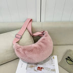 Sac banane femme en fausse fourrure, 25 x 13 cm, sept coloris, rose