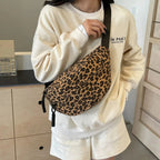 Sac banane femme imprimé léopard en toile, deux poches zippées