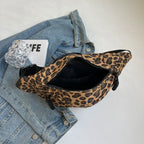 Sac banane femme imprimé léopard en toile, deux poches zippées
