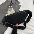 Sac banane femme en velours côtelé, trois poches zippées